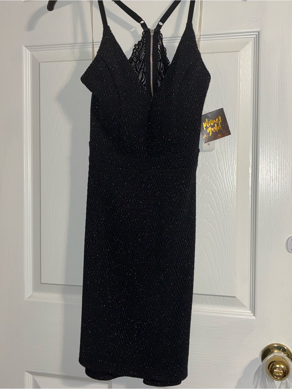 Planet Gold Black Glitter Lace-Back Mini Dress